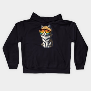 Cool Feline in Shades: Whiskered Purrfection for Cat Miaw Lovers Kids Hoodie